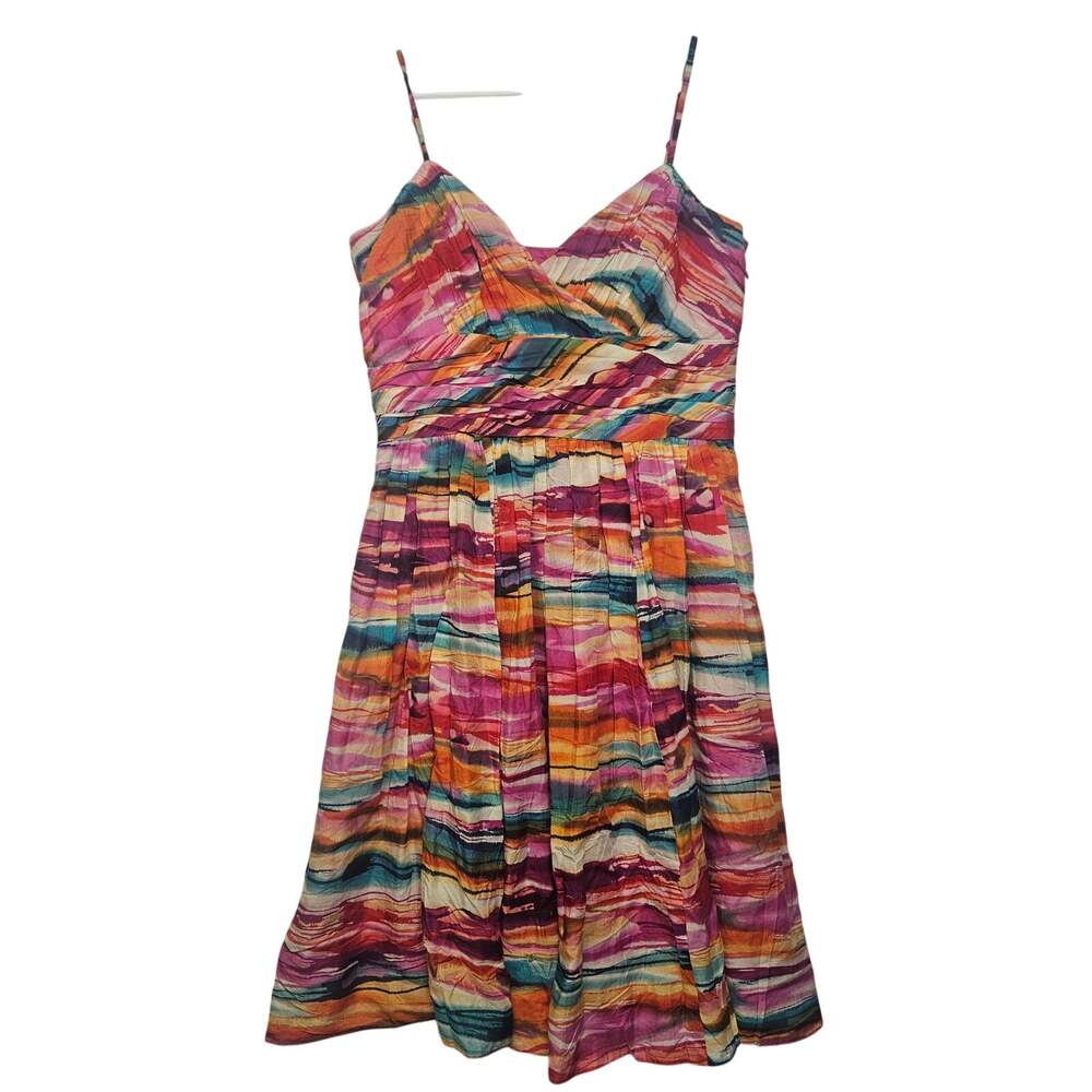 Anne Klein Dress Sz 10 Multicolor Cotton Silk Blend A-Line Lined Party Event